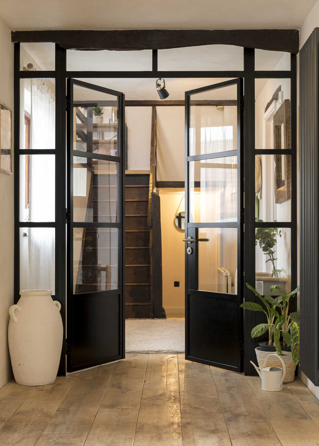 black framed french doors